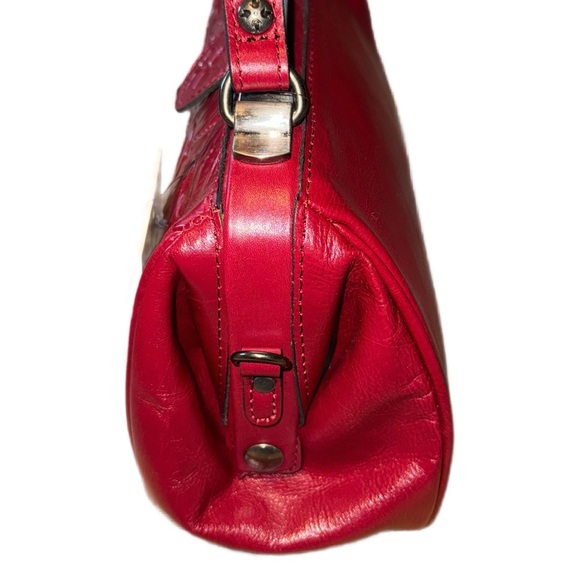 PATRICIA NASH Burnished Tooled Leather Satchel – Berry Red - detachable strap - Picture 4 of 12